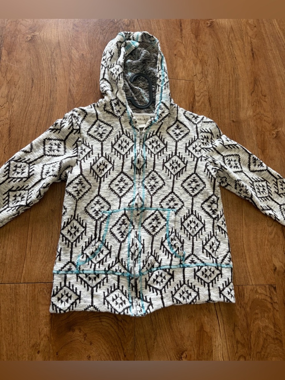 Ariat Black, White & Teal Patterned Zip-Up Sweater size S